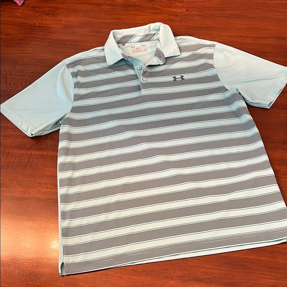 Under Armour Men's Striped Polo Shirt - Light Blue and Gray